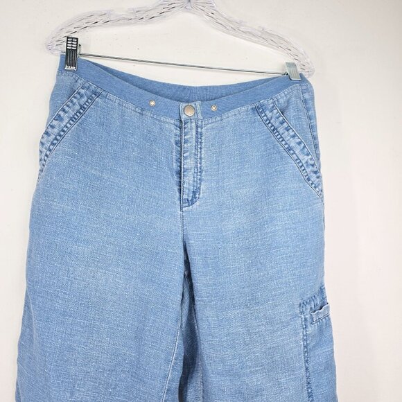 Vintage Womens' Livvy Chambray 100% Linen Wide Leg Crop Lagenlook Pants - Picture 6 of 9